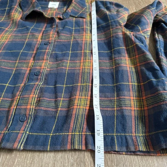 Vans Flannel Shirt Womens XL Navy Blue Orange Plaid Cropped Long Sleeve - Picture 6 of 8